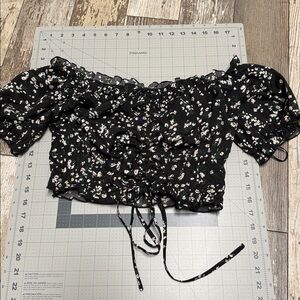 SHEIN Black Floral Ruched Top